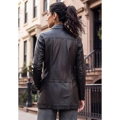 Jessica London Women's Plus Size Long Leather Jacket