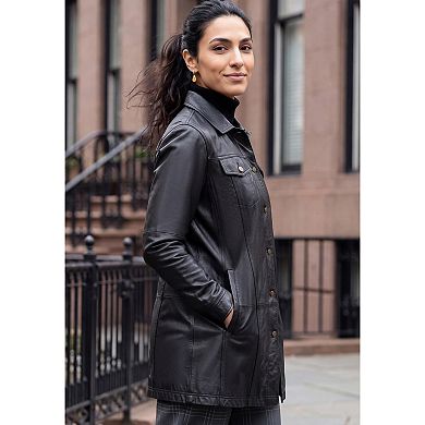 Jessica London Women's Plus Size Long Leather Jacket