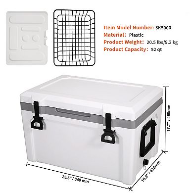 VEVOR Insulated Portable Cooler, 52 qt, Holds 50 Cans, Ice Retention Hard Cooler