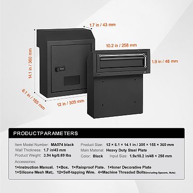 VEVOR Through The Door Key Drop Box, Heavy Duty Steel Through the Door Mailbox