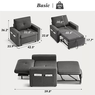 Opoiar 3-in-1 Convertible Sleeper Chair with Pull-Out Bed