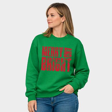 Merry and Bright Block Distressed - Women's Graphic Sweatshirt