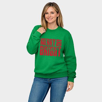 Merry and Bright Block Distressed - Women's Graphic Sweatshirt