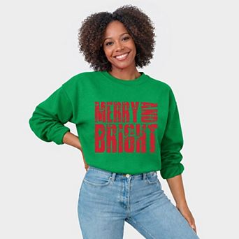 Merry and Bright Block Distressed - Women's Graphic Sweatshirt