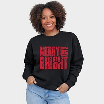 Merry and Bright Block Distressed - Women's Graphic Sweatshirt