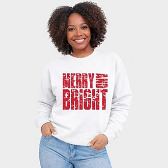 Merry and Bright Block Distressed - Women's Graphic Sweatshirt