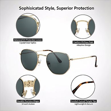 Small Square Hexagonal Sunglasses with Glass Lenses, Unisex
