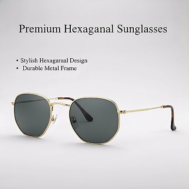 Small Square Hexagonal Sunglasses with Glass Lenses, Unisex