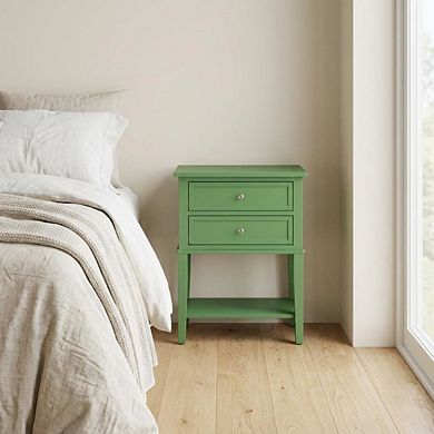 Nightstand, 2 Wood Drawers, Sturdy Construction for Bedroom Storage
