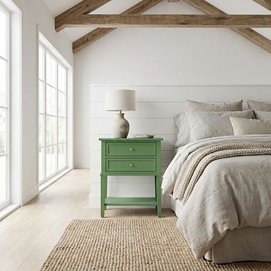 Nightstand, 2 Wood Drawers, Sturdy Construction for Bedroom Storage