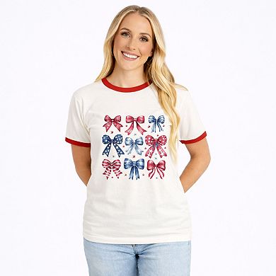 Coquette Bow Chart Stars And Stripes - Women's Ringer Graphic T-Shirt