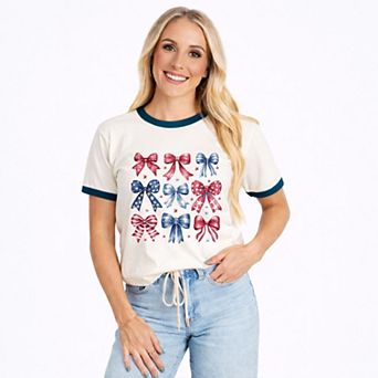 Coquette Bow Chart Stars And Stripes - Women's Ringer Graphic T-Shirt
