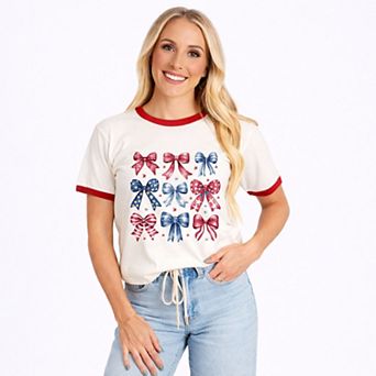 Coquette Bow Chart Stars And Stripes - Women's Ringer Graphic T-Shirt