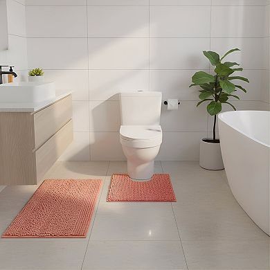 Striped Bathroom Rug Set Ultra Soft Non Slip and Absorbent