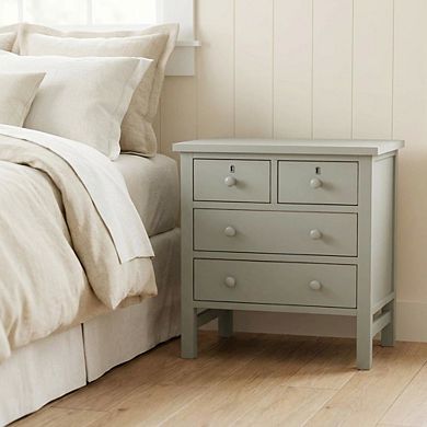 Antique Gray Nightstand with 4 Storage Drawers and Casual Style