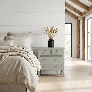 Antique Gray Nightstand with 4 Storage Drawers and Casual Style