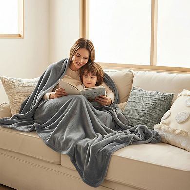 Twin Fleece Blanket 300GSM Plush & Lightweight for Bed Couch Travel 60x80 Grey