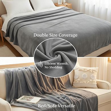 Twin Fleece Blanket 300GSM Plush & Lightweight for Bed Couch Travel 60x80 Grey