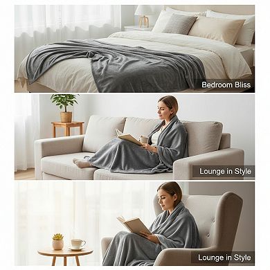 Twin Fleece Blanket 300GSM Plush & Lightweight for Bed Couch Travel 60x80 Grey