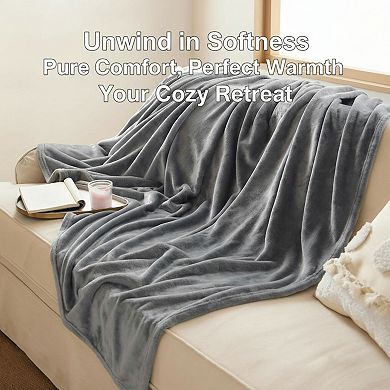 Twin Fleece Blanket 300GSM Plush & Lightweight for Bed Couch Travel 60x80 Grey