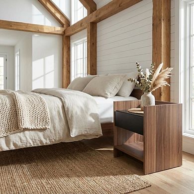 Contemporary Nightstand with Wood Finish and Single Drawer