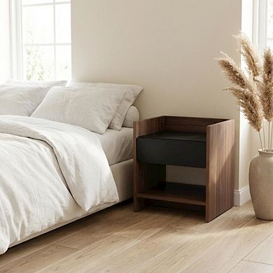 Contemporary Nightstand with Wood Finish and Single Drawer
