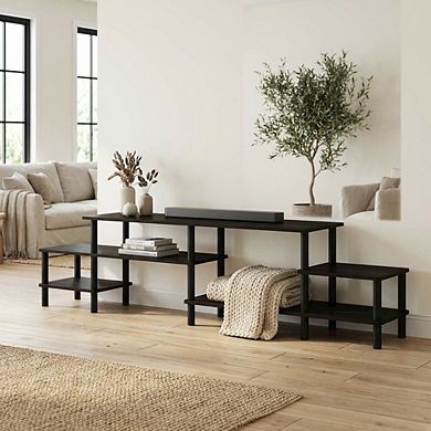 FurniFact Wooden TV stand for 80 inch TVs with modern design and sturdy build