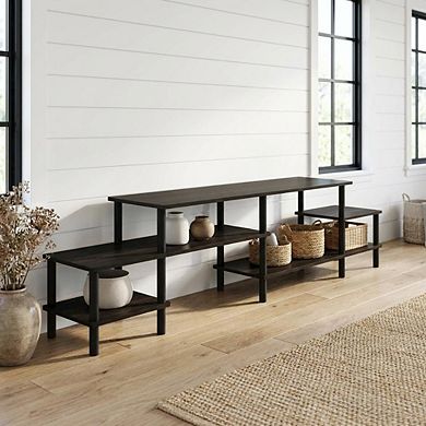FurniFact Wooden TV stand for 80 inch TVs with modern design and sturdy build