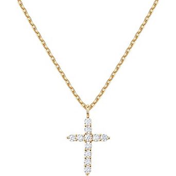 ZUQIETA 14K Gold Plated CZ Cross Pendant Necklace for Women