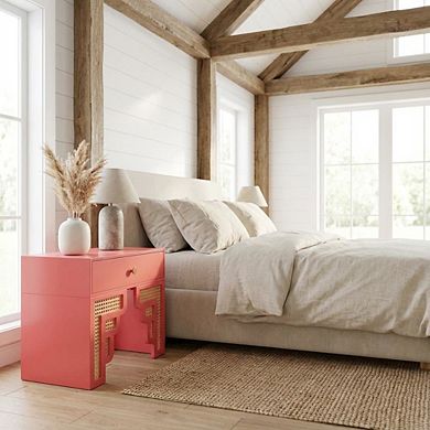 Rattan Nightstand with Soft Close Drawer and Mdf Legs