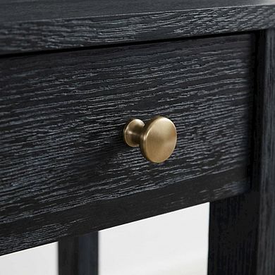 Black Nightstand, 2 Drawers, Modern Design, Sturdy Poplar, Veneer Construction