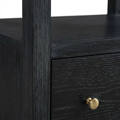Black Nightstand, 2 Drawers, Modern Design, Sturdy Poplar, Veneer Construction