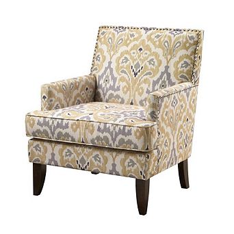 Yellow Gray Accent Chair with Select Hardwoods Frame and Birch Wood Legs