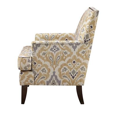 Yellow Gray Accent Chair with Select Hardwoods Frame and Birch Wood Legs