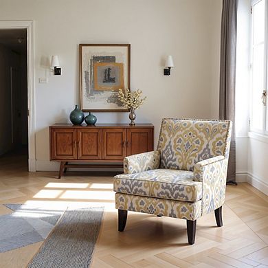 Yellow Gray Accent Chair with Select Hardwoods Frame and Birch Wood Legs