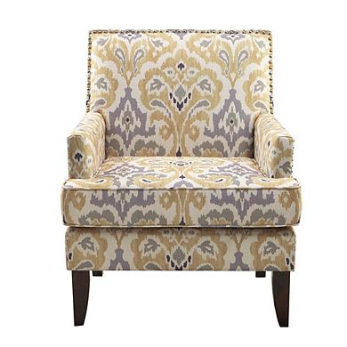 Yellow Gray Accent Chair with Select Hardwoods Frame and Birch Wood Legs