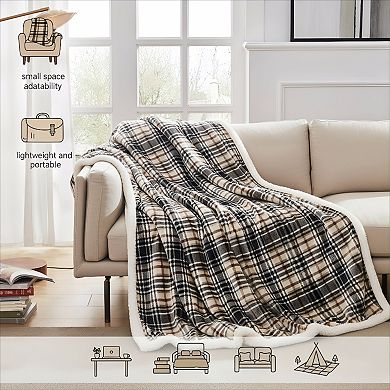 Sherpa Plaid Throw Blanket Fuzzy Fluffy and Cozy Soft