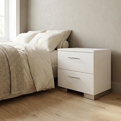Solid Wood Nightstand with 2 Drawers for Bedroom Decor