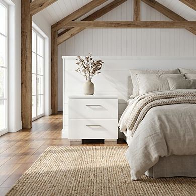 Solid Wood Nightstand with 2 Drawers for Bedroom Decor