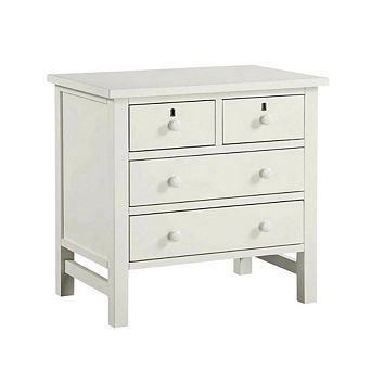 Antique White Nightstand with 4 Drawers and Faux Keyhole Accents