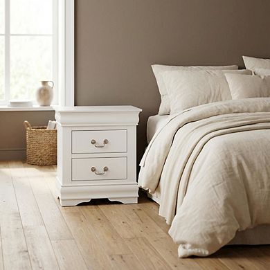 Traditional Nightstand with Brushed Nickel Handle, Solid Wood Construction