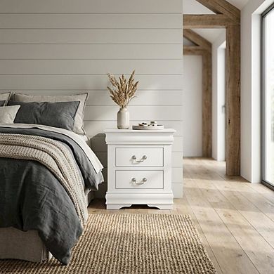 Traditional Nightstand with Brushed Nickel Handle, Solid Wood Construction