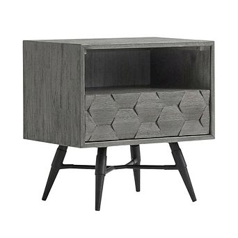 Grey Acacia Wood Nightstand with Single Drawer and Sturdy Legs