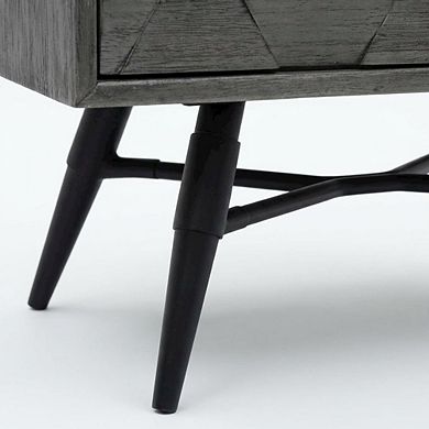Grey Acacia Wood Nightstand with Single Drawer and Sturdy Legs