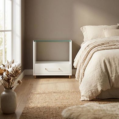 Alabaster Nightstand with Distressed Finish and Elegant Style