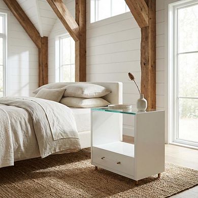 Alabaster Nightstand with Distressed Finish and Elegant Style