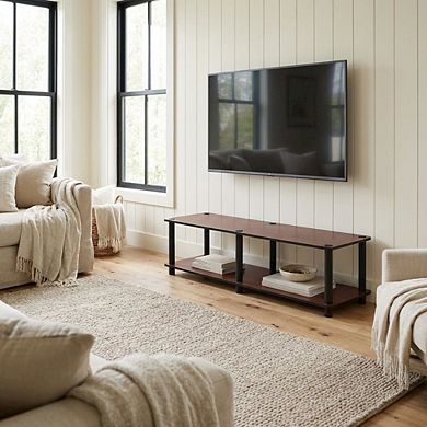 FurniFact Dark Cherry TV Stand, Tube Frame and Composite Wood Construction