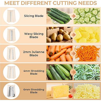 Rotary Cheese Grater with 5 Blades and Strong Suction Base