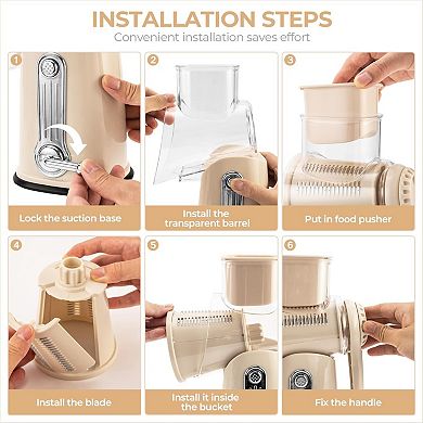 Rotary Cheese Grater with 5 Blades and Strong Suction Base