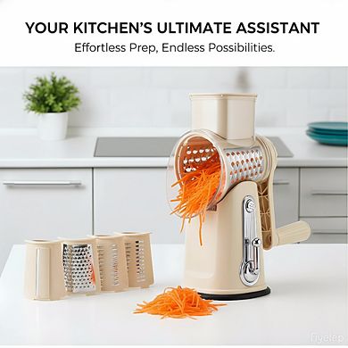 Rotary Cheese Grater with 5 Blades and Strong Suction Base
